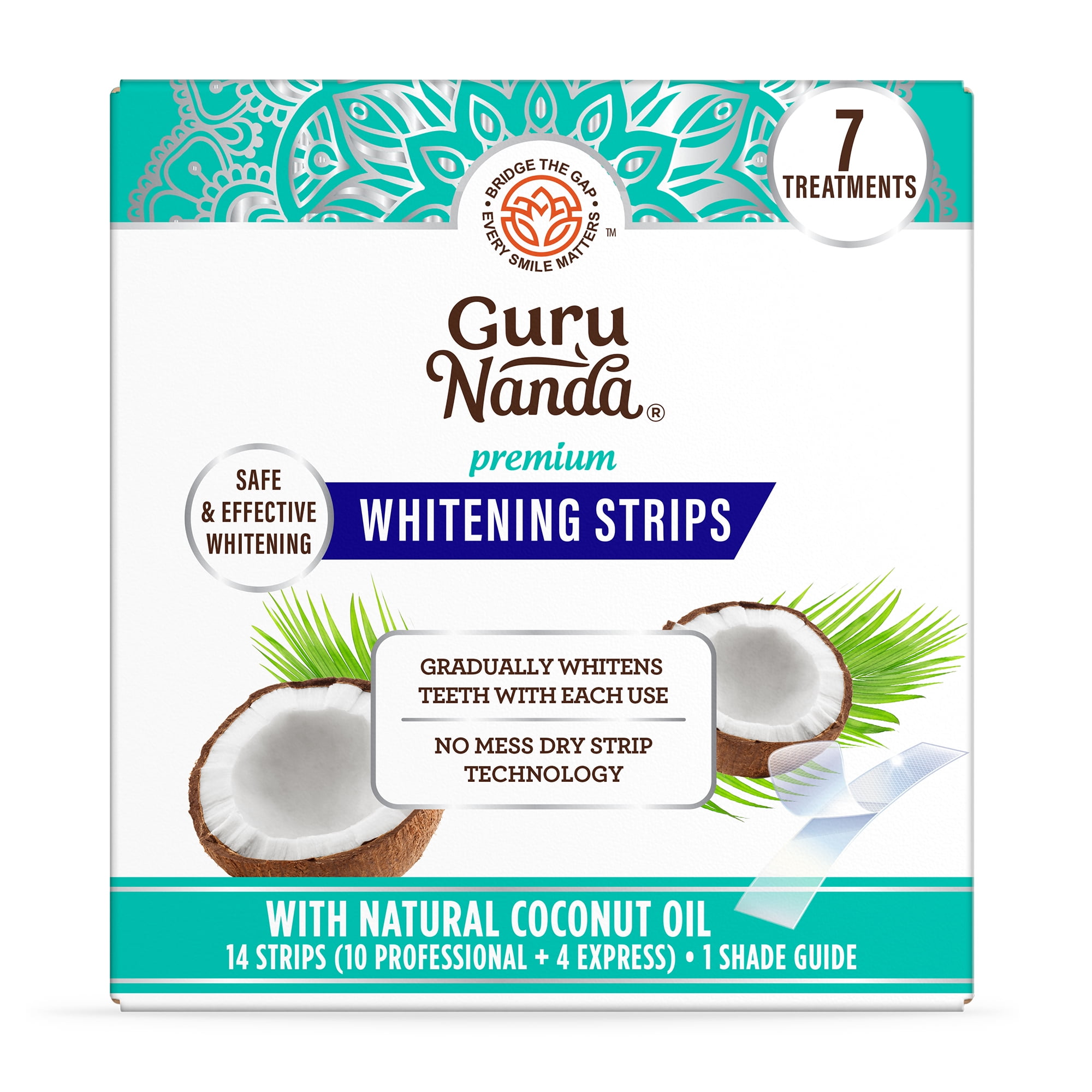 GuruNanda Teeth Whitening Strips Infused with Coconut Oil, 7