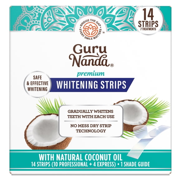 GuruNanda Teeth Whitening Strips - Infused with Coconut Oil - 7 Treatments