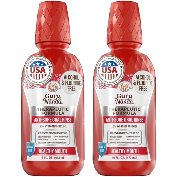 GuruNanda Therapeutic Formula Anti-Sore Oral Rinse Mouthwash  16oz - 2 Pack