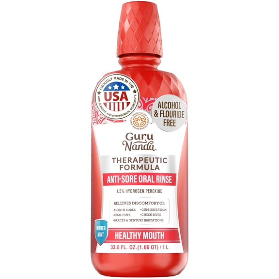 GuruNanda Therapeutic Formula Anti-Sore Oral Rinse Mouthwash with 1.5% Hydrogen Peroxide - 1L