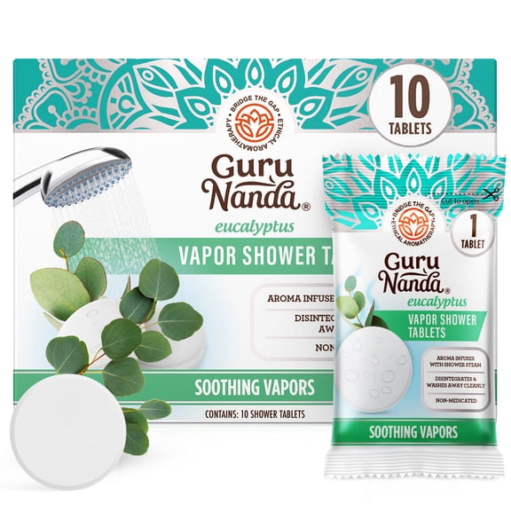 GuruNanda Eucalyptus Vapor Shower Tablets Aromatherapy Steam Tablets - Non-Medicated - 10 Individually Wrapped