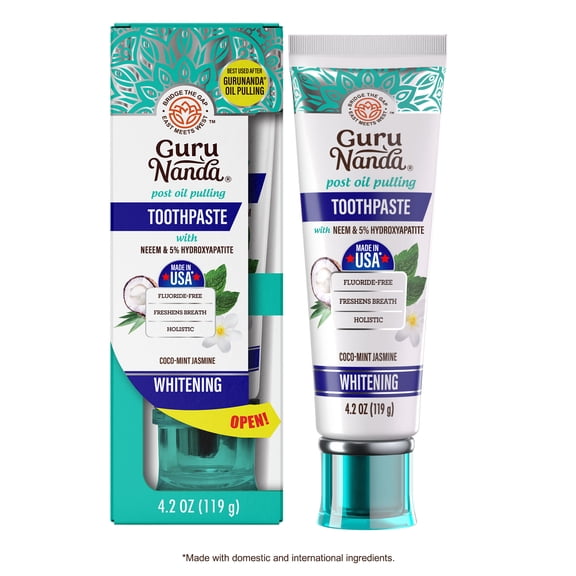 GuruNanda Fluoride - Free Whitening Toothpaste with Neem & Hydroxyapatite, CocoMint Jasmine Flavor, 4.2 oz