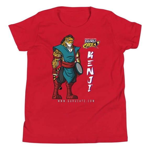 Gurucatz Kenji Junior Short Sleeve Round Neck T-Shirt, Red, Size S