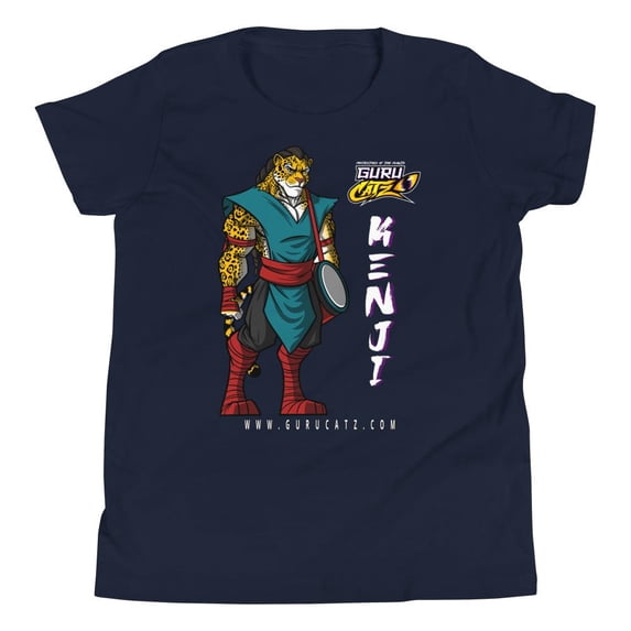 Gurucatz Kenji Youth Short Sleeve Round Neck T-Shirt, Navy