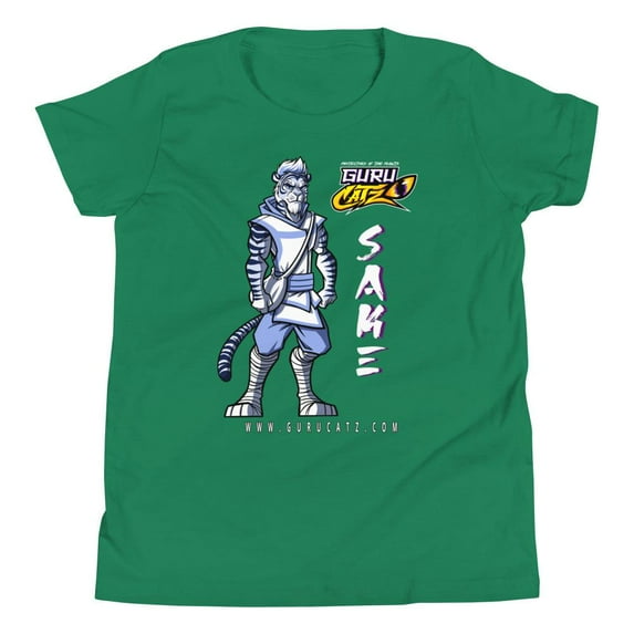 Gurucatz Sake Youth Junior Short Sleeve Round Neck T-Shirt, Kelly(Green)
