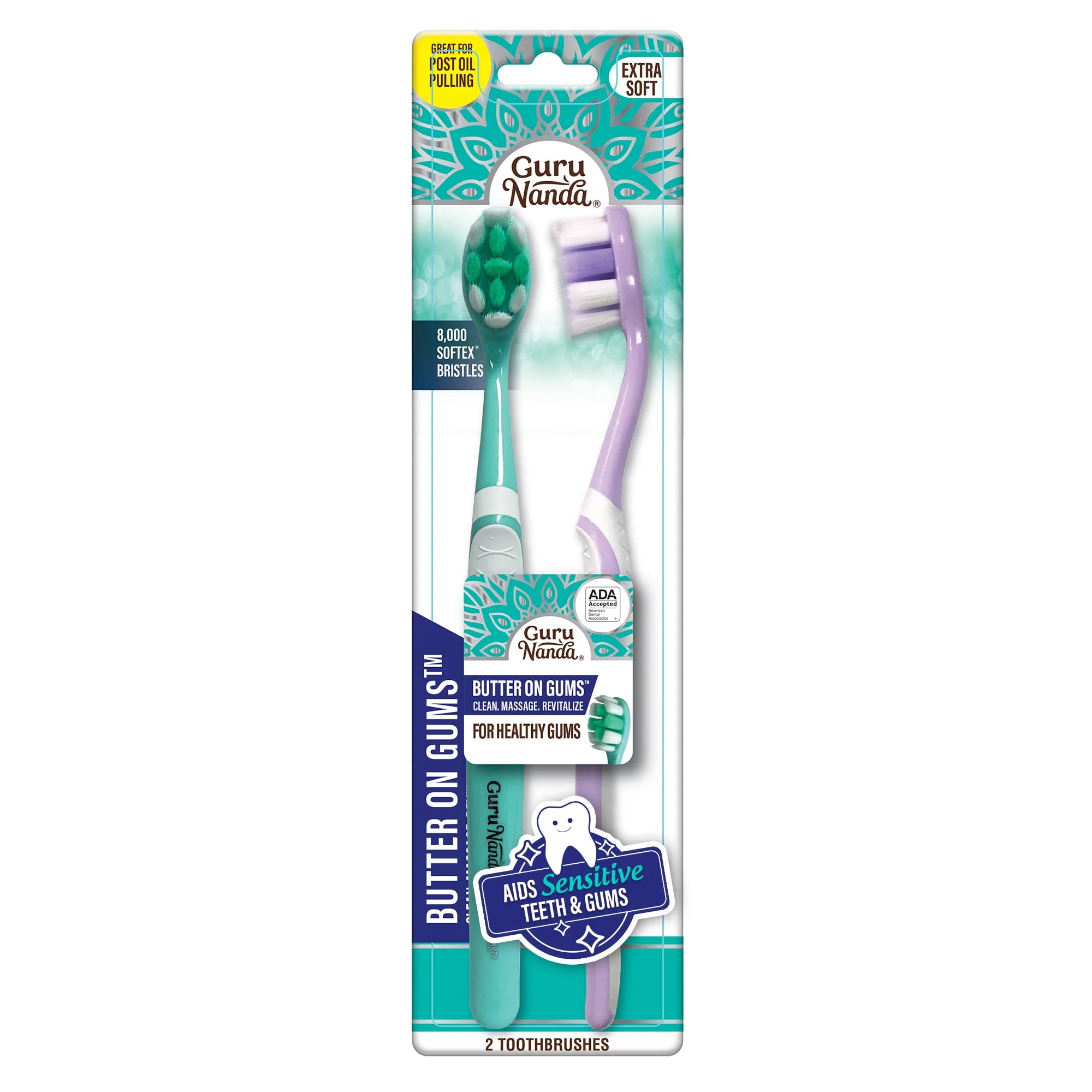 GuruNanda Butter on Gums Toothbrush for All Ages - Soft Bristles - ADA Accepted - 2 Count