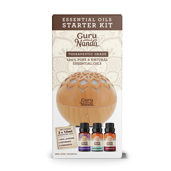 Gurunanda Essential Oil Diffuser Starter Kit - Includes 3 Oils