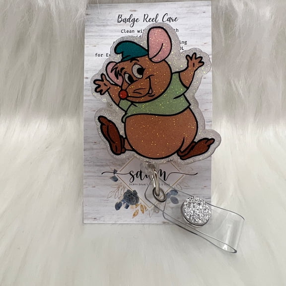Gus Gus Mouse Badge Reel: Glitter Nurse ID, MRI Safe Option