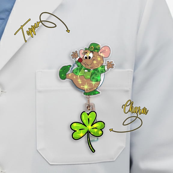 Gus St Patrick Day Mouse Badge Reel, Disney Cinderella Badge, Retractable ID Badge Holder, Gift For Nurse, Disneyland Trip D3DZ33