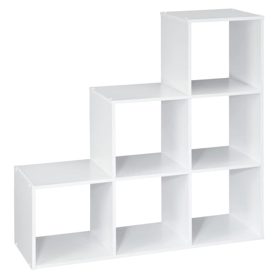 GusaPl Cubeicals 3-2-1 Cube Storage Shelf Organizer Bookshelf, 3 Tier, Steps, Corner Unit, Easy Assembly, Wood, White Finish