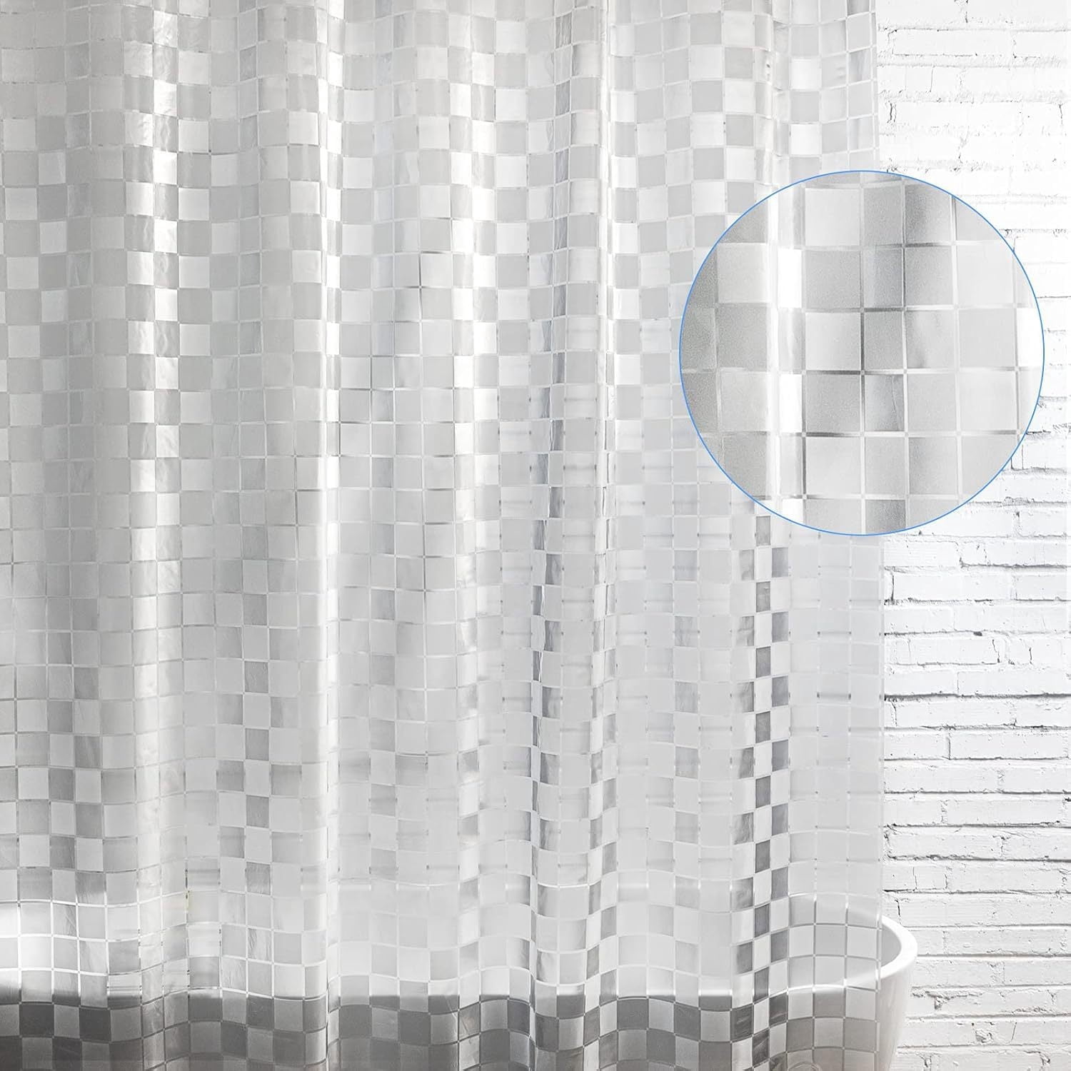 Translucent Shower Gusaloo Semi-transparent Square Grid Shower Curtain Glitter Translucent ...
