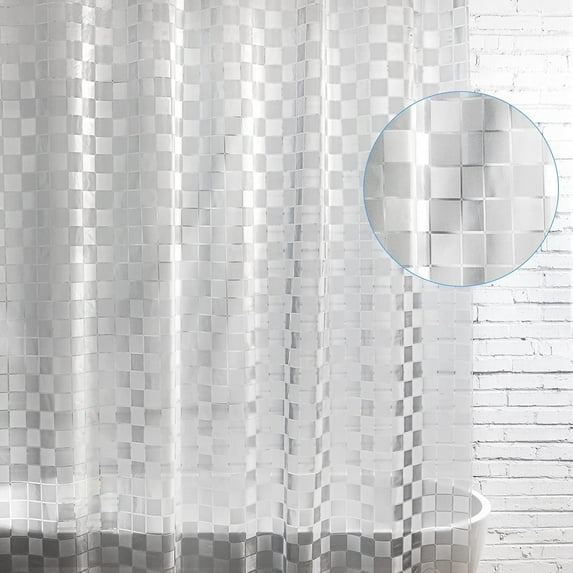 Gusaloo Semi-transparent Square Grid Shower Curtain Glitter Translucent Shower Curtain with Hooks, 72" x 72"