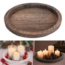 Gusatve Wood Candle Plate Holder Round Wooden Serving Tray Rustic Decorative Pillar Candle Trays for Home Farmhouse Centerpiece Coffee Table Decor, Brown