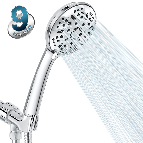 Gusgopo High Pressure Handheld Shower Head, 9 Spray Settings ShowerHeads with 60" Stainless Steel Hose and Angle-adjustable Overhead Bracket, 5 Inch Shower Head with Handheld for Bathroom