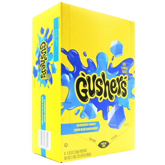 Gushers Fruit Flavored Snacks Blueberry Grape Sour Blue Raspberry 8 Count 4.25 Ounce