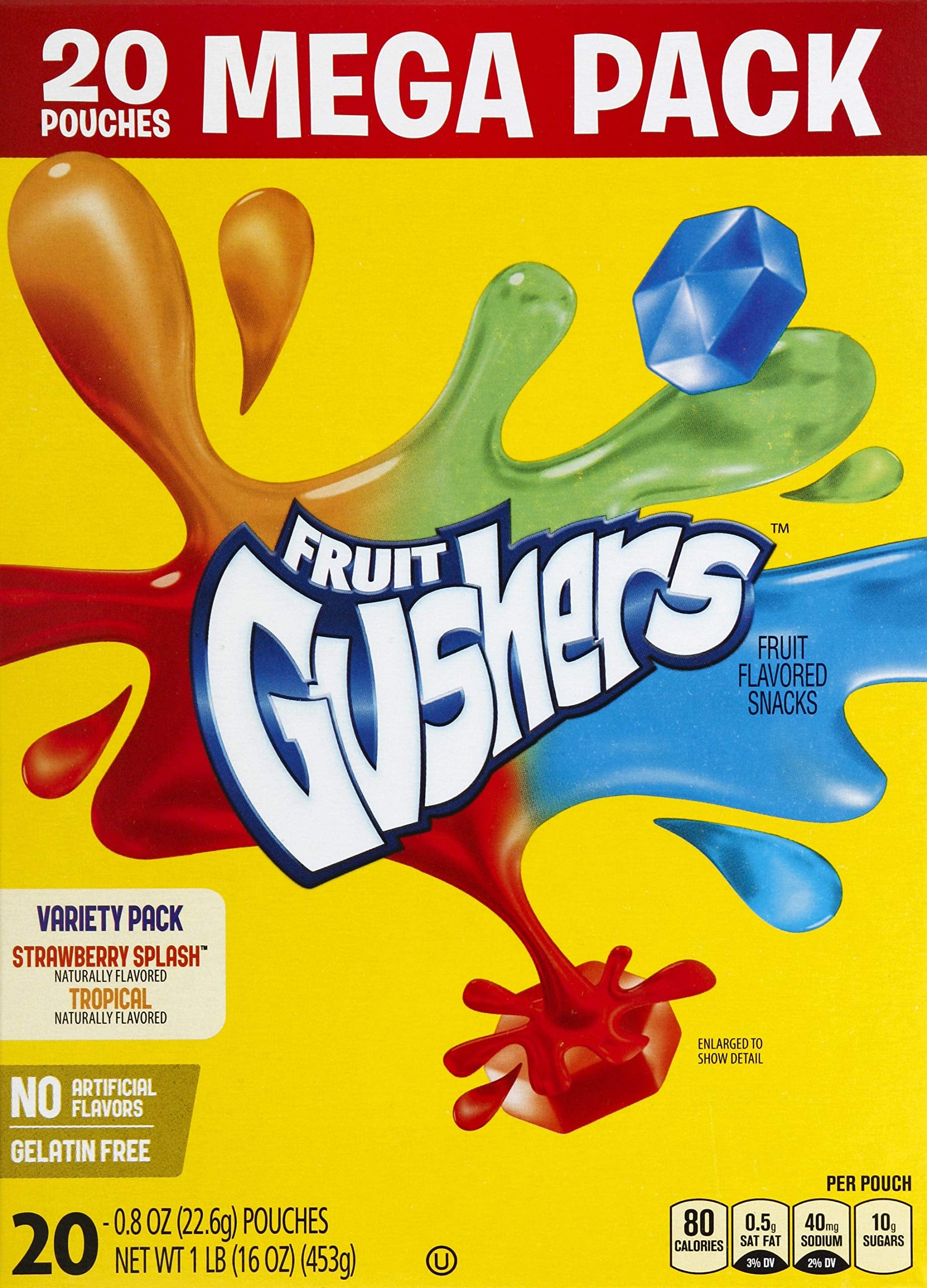 Gushers Fruit Flavored FEV6Snacks, Tropical and Strawberry Flavors, Family Pack, 20 Ct, 16 oz
