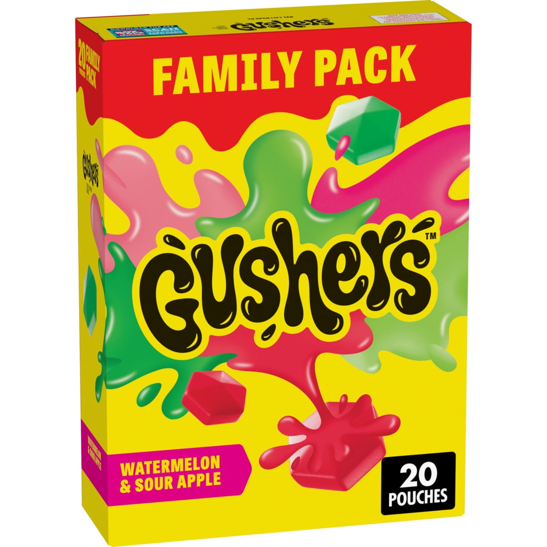 Gushers Fruit Flavored Snacks, Watermelon and Sour Apple Flavor, Family Pack, 20 Count, 16 oz