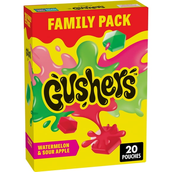 Gushers Fruit Flavored Kids Snacks, Watermelon and Sour Apple Flavor, 20 Pouches, Family Pack, 16 oz