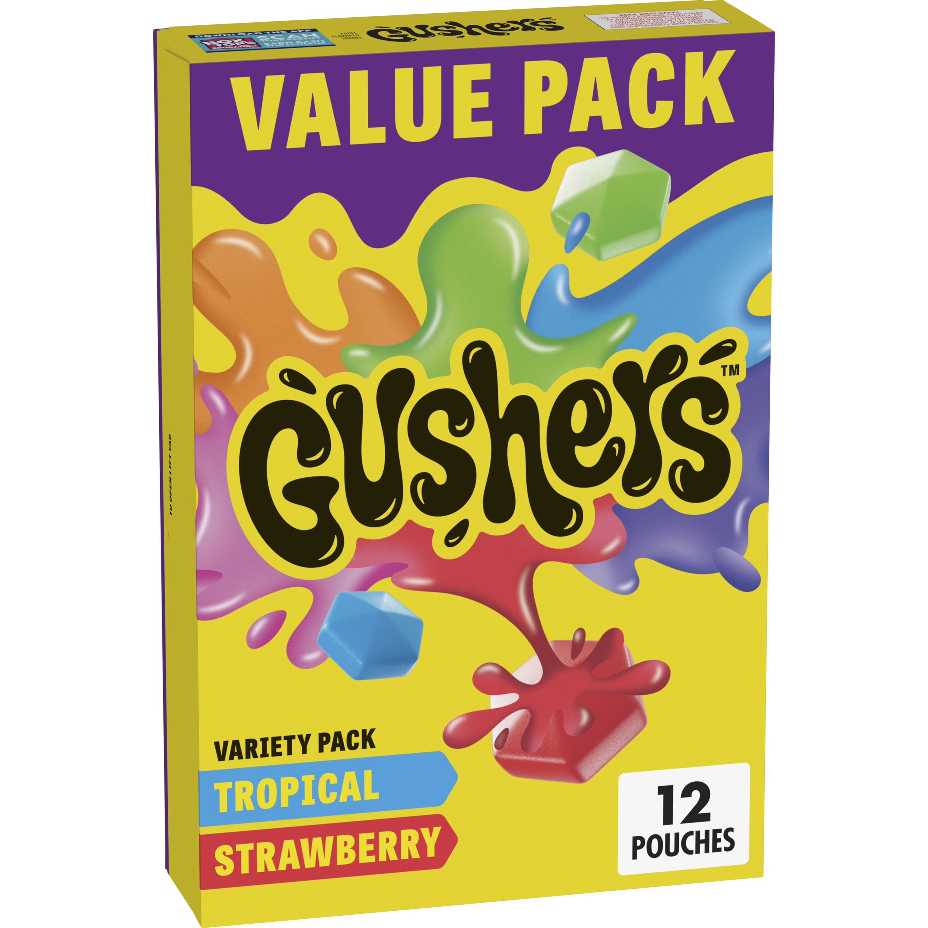 Gushers Fruit Flavored Snacks, Strawberry Splash and Tropical, 12 ct