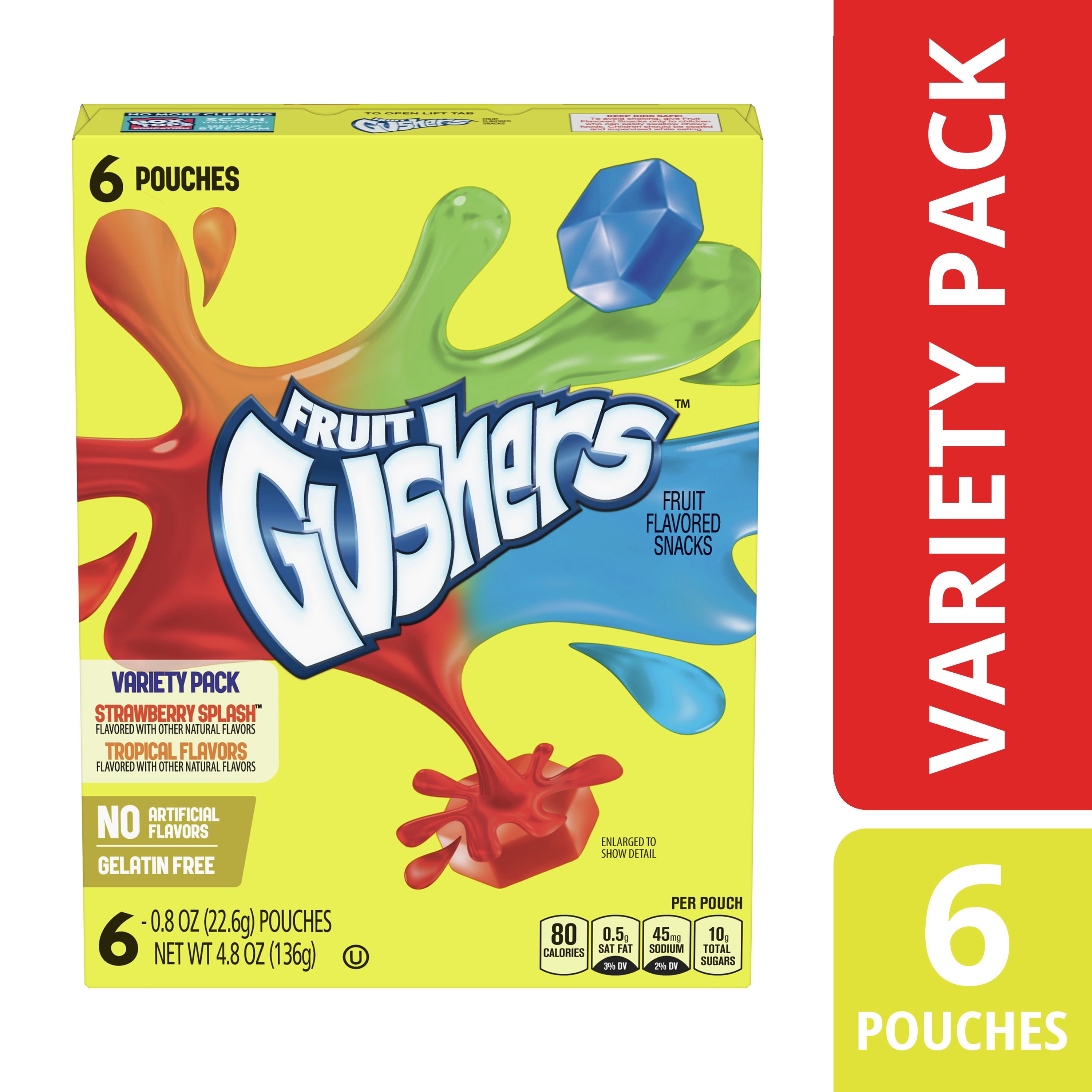 Gushers Fruit Flavored Snacks, Strawberry Splash and Tropical, 6 ct