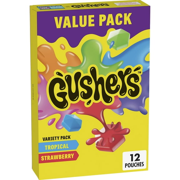 Gushers Fruit Flavored Snacks, Strawberry and Tropical Flavors, 12 ct