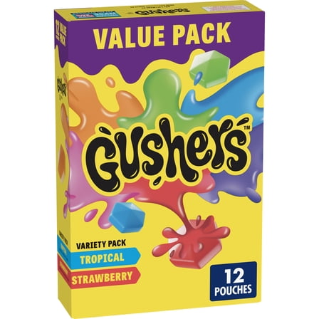 Gushers Fruit Flavored Snacks, Strawberry and Tropical Flavors, 12 Count