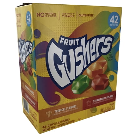 Gushers Fruit Flavored Snacks, Strawberry and Tropical Flavors, 42 ct