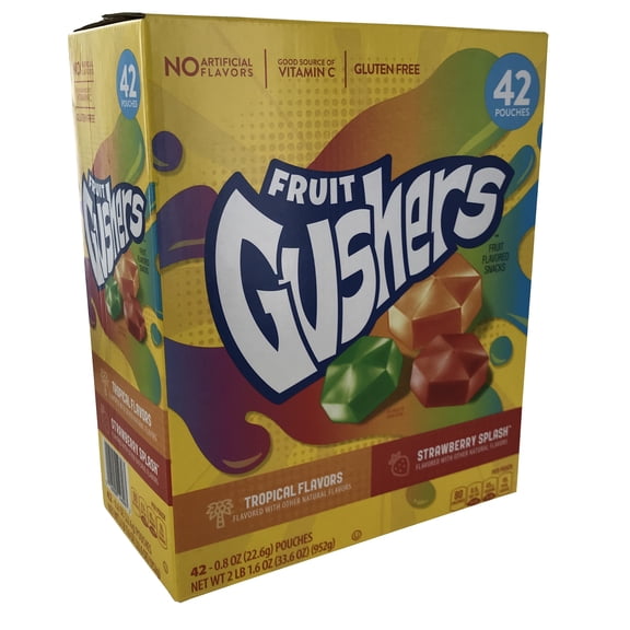 Gushers Fruit Flavored Snacks, Strawberry and Tropical Flavors, 42 ct