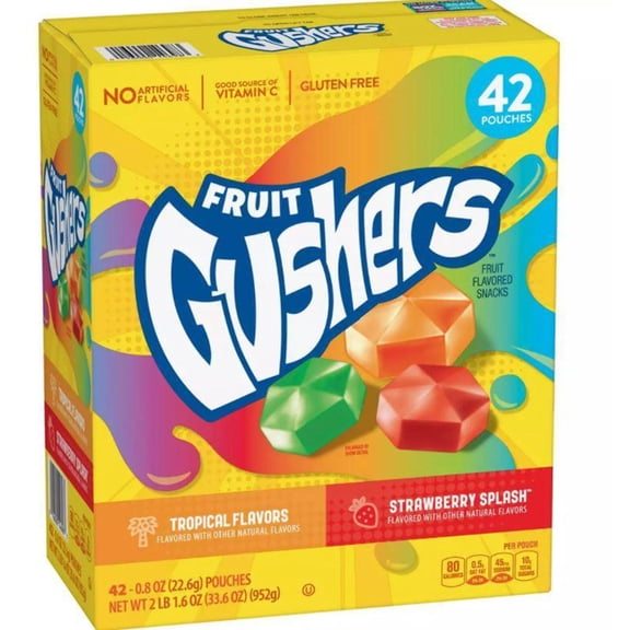 Gushers Fruit Flavored Snacks, Strawberry and Tropical Flavors, 42 ct
