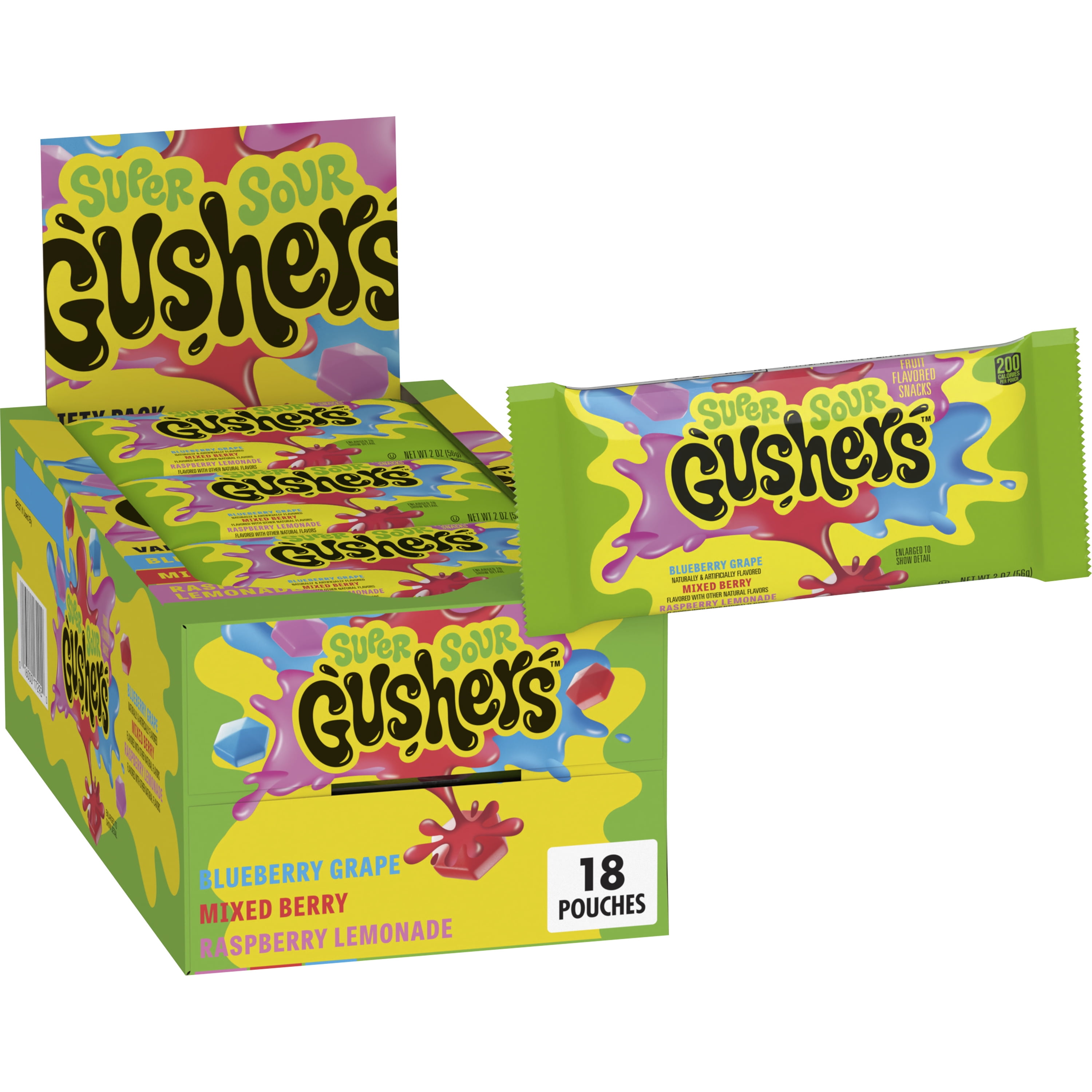 Gushers Fruit Flavored Snacks, Super Sour Berry Flavor, 18 Pouches, 36
