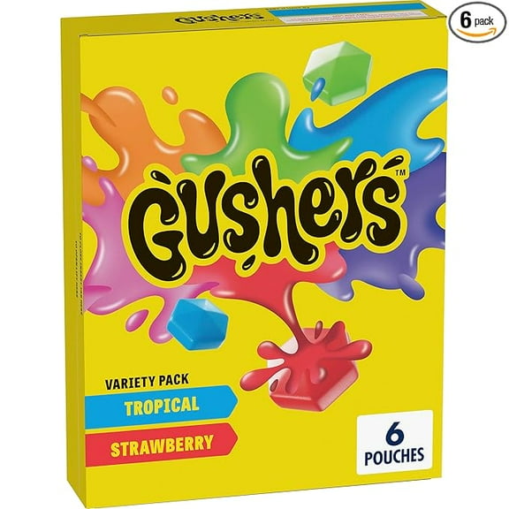 Gushers Fruit Flavored Snacks, Tropical, Gluten Free, 0.8 oz, 6 ct( Pack of 2 )