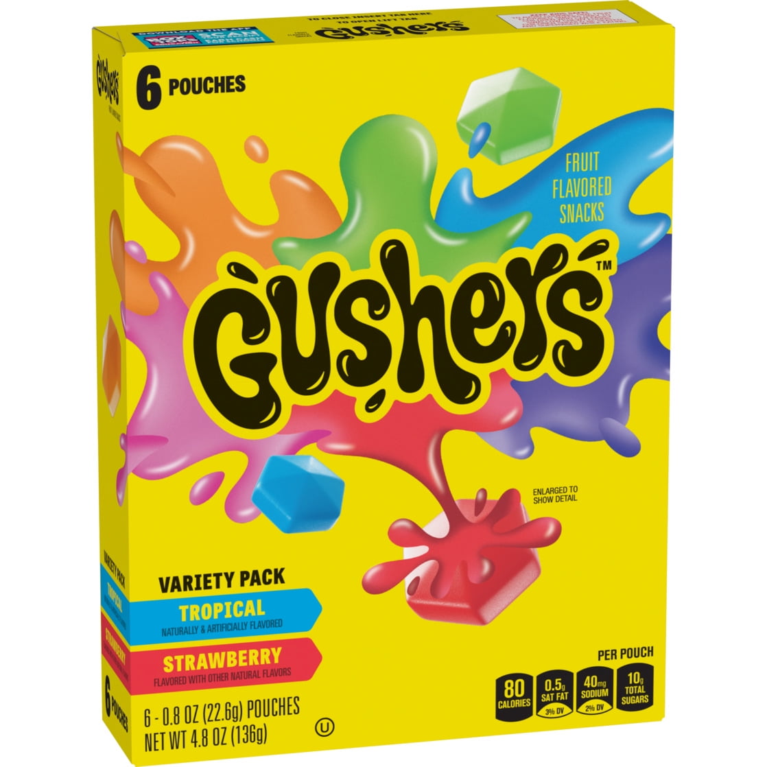 Gushers Fruit Flavored Snacks Variety Pack, Tropical and Strawberry Flavors, 6 Count, 4.8 oz