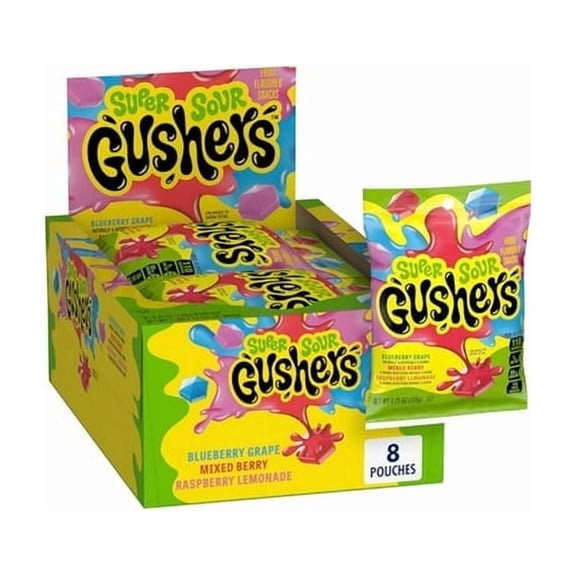 Gushers Super Sour Fruit Flavored Snacks Variety Pack, 4.25 oz Pouches, 8 Count Multipack