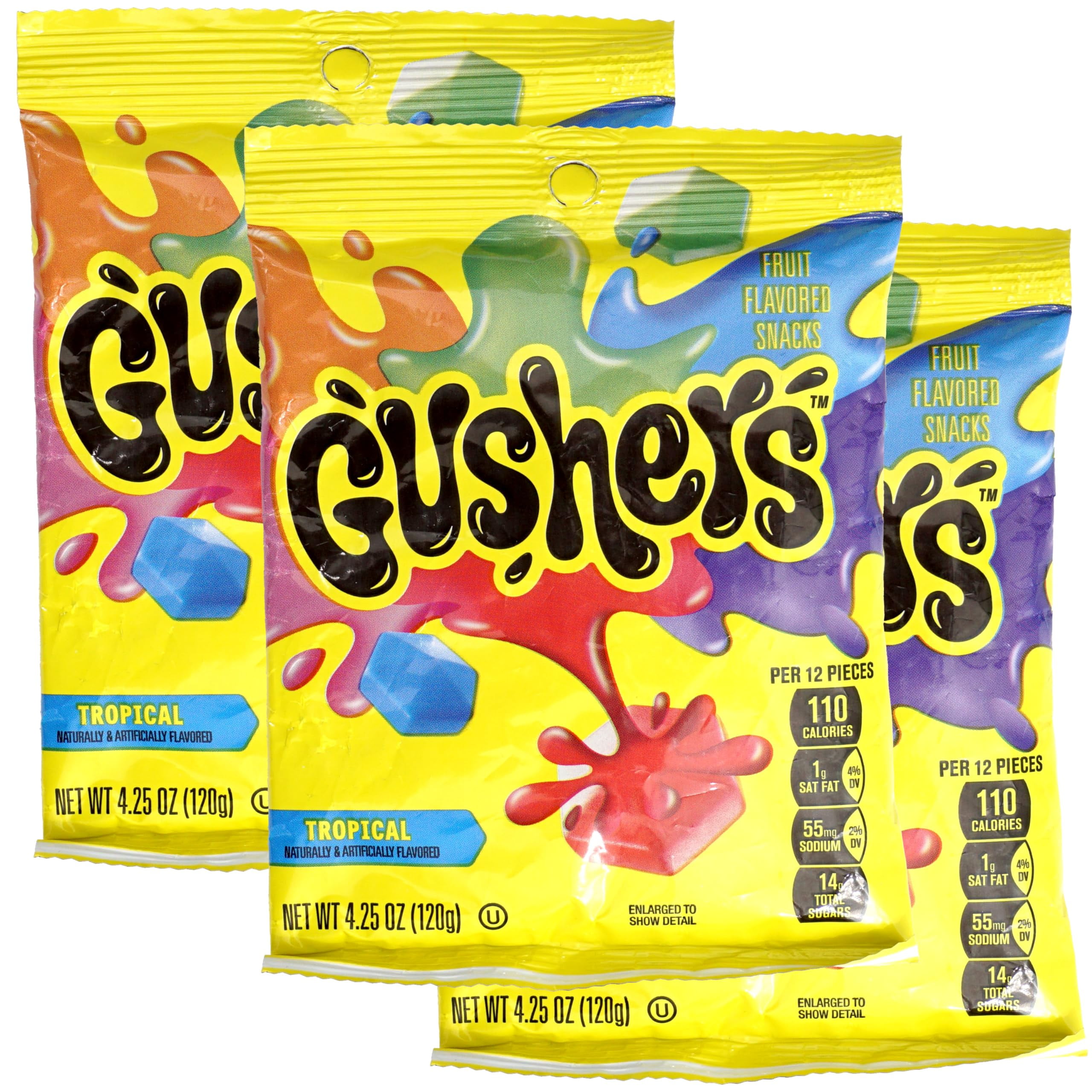 Gushers Tropical Flavors, 3 Pack (4.25oz Each Bag), Fruit Flavored Snack Packs