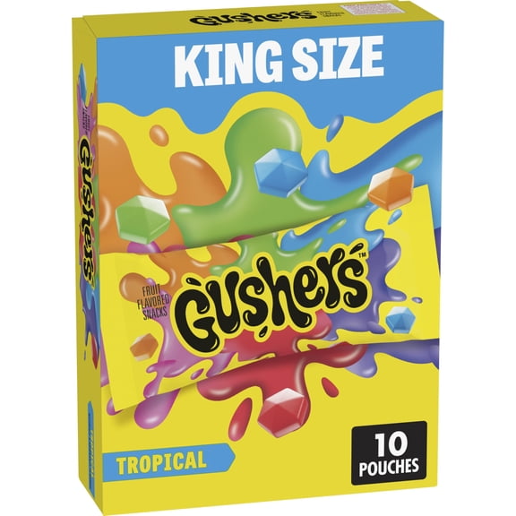 Gushers Fruit Flavored Snacks, King Size Pouches, Tropical Flavor, 10 Ct, 19 oz