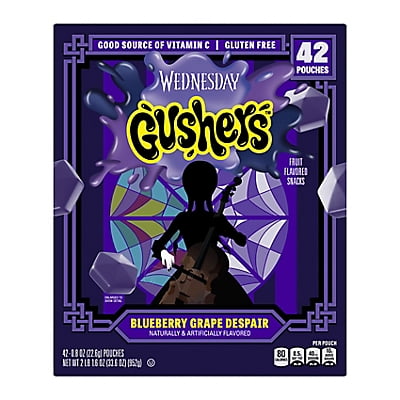 Gushers Wednesday TV Series Fruit Flavored Snacks, Blueberrry Grape Despair, 42 Pouches, 33.6 oz