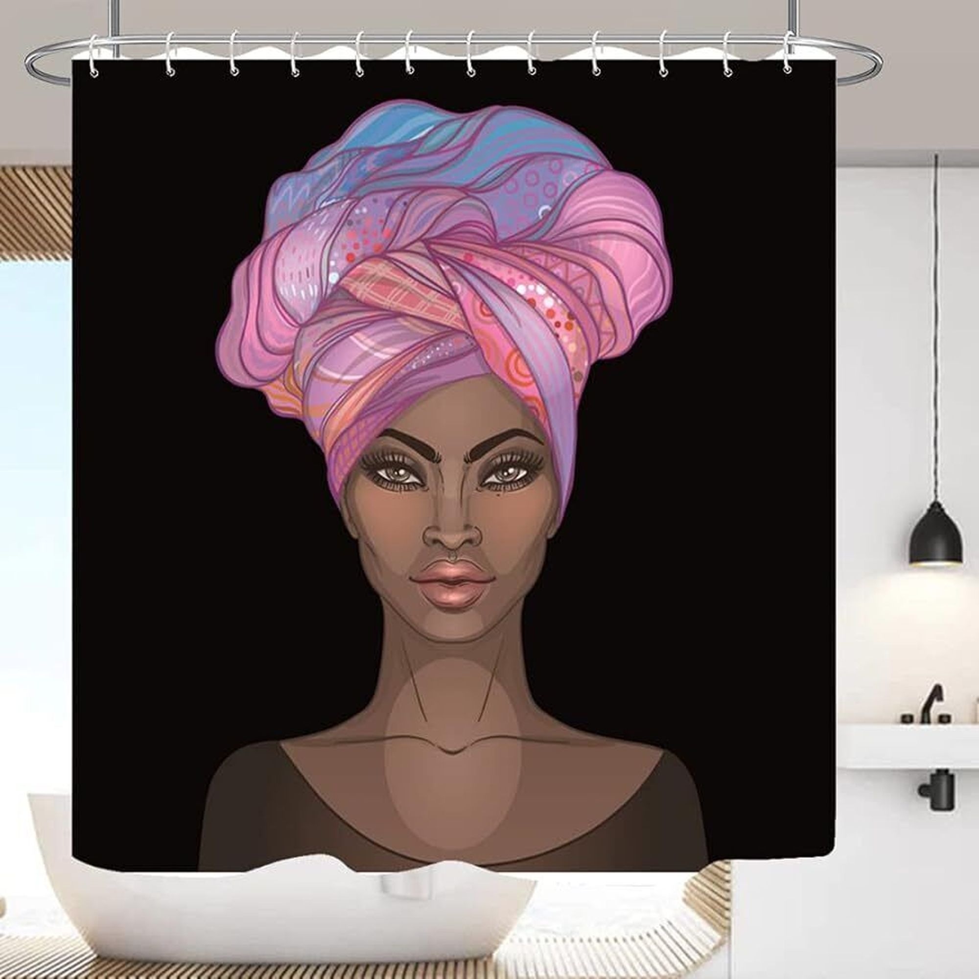 GusseaK's African Queen Shower Curtain Bold Pink Turbaned Women for a