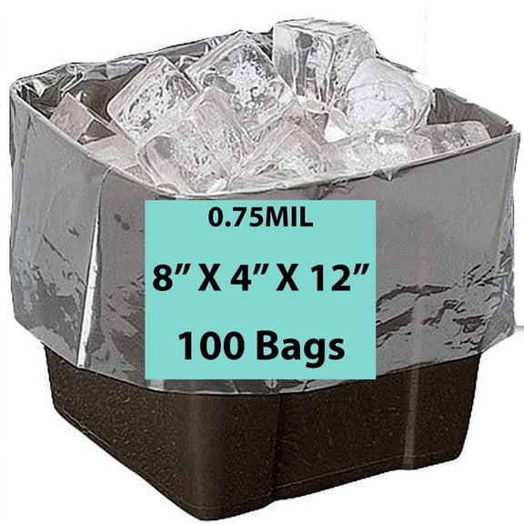 Gusset Bag/Ice Bucket Liner – 0.75Mil – 8” x 4” x 12” & (100 Bags), Linear Low-Density Polyethylene Bags with Expanding Sides for Bulky Items
