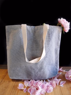 Gusset Grey Recycled Canvas Tote - 18 x 15 x 5.75 Inch with Natural Handles