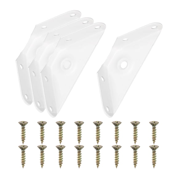 Gusset Joints, 4Pcs 59mm x 59mm Carbon Steel Corner Braces Bracket for Wood Shelf Bed Desk, White