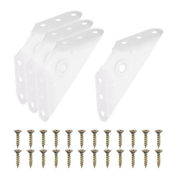Gusset Joints, 4Pcs 68mm x 68mm Carbon Steel Corner Braces Bracket for Wood Shelf Bed Desk, White