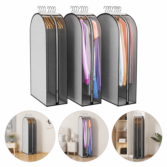 Gusseted Garment Bags for Hanging Clothes, 40 Inch Clear Suit Bags for Closet Storage, Breathable Clothing Storage Bags with Side Clear Window, Multifunctional Closet Organizers and Storage, Durable