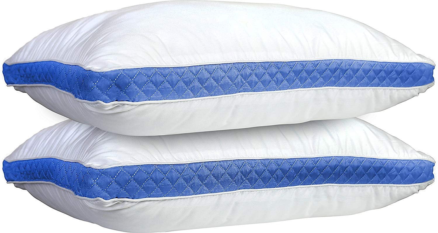 Gusseted Pillows for Bed - Blue Queen size Bed Pillows set of 2 for Side Sleepers and Back Sleepers