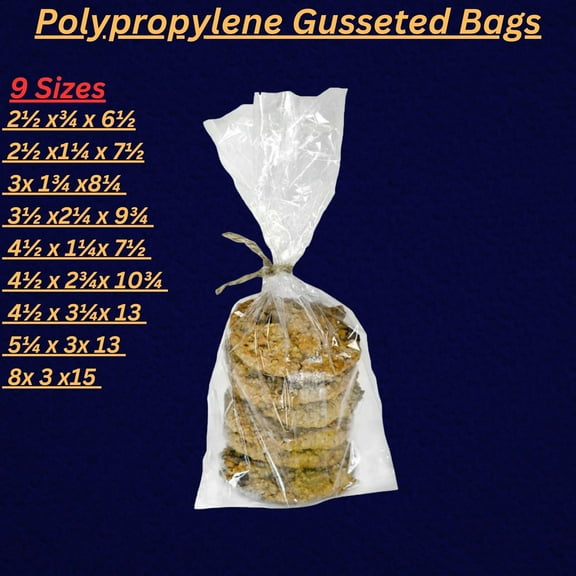 Gusseted Polypropylene Bags - 2½ x ¾ x 6½ & (2000 Bags) 1.5 Mil Clear Gift Bags for Favors