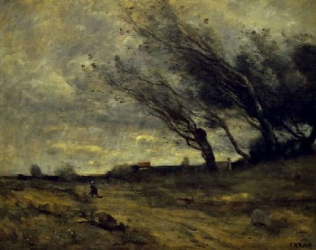 A Gust of Wind (Le Coup de Vent) c 1865-1870 Jean Baptiste Camille Corot (1796-1875French) Musee Saint-Denis Rheims Canvas Art - Jean Baptiste Camille Corot (18 x 24)