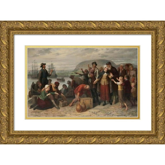 Gustaf Brusewitz 18x12 Gold Ornate Wood Frame and Double Matted Museum Art Print Titled - The First Emigration from Gothenburg to New Sweden (1882)