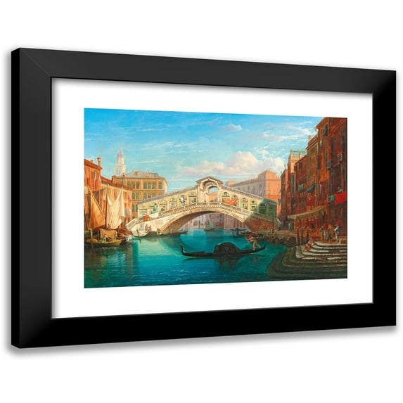 Gustaf Wilhelm Palm 24x18 Black Modern Framed Museum Art Print Titled - Venice, View of the Rialto Bridge
