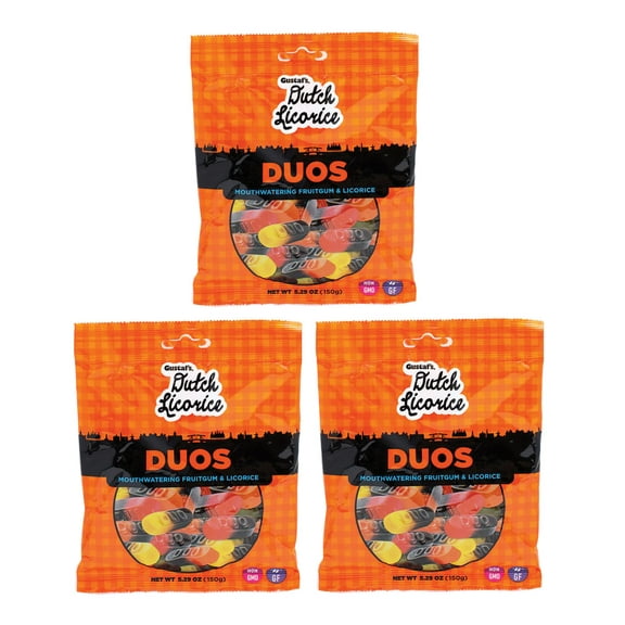 Gustaf's Licorice Duo's Pack of 3 (5.29 oz Bag) Two-Toned Licorice Delights