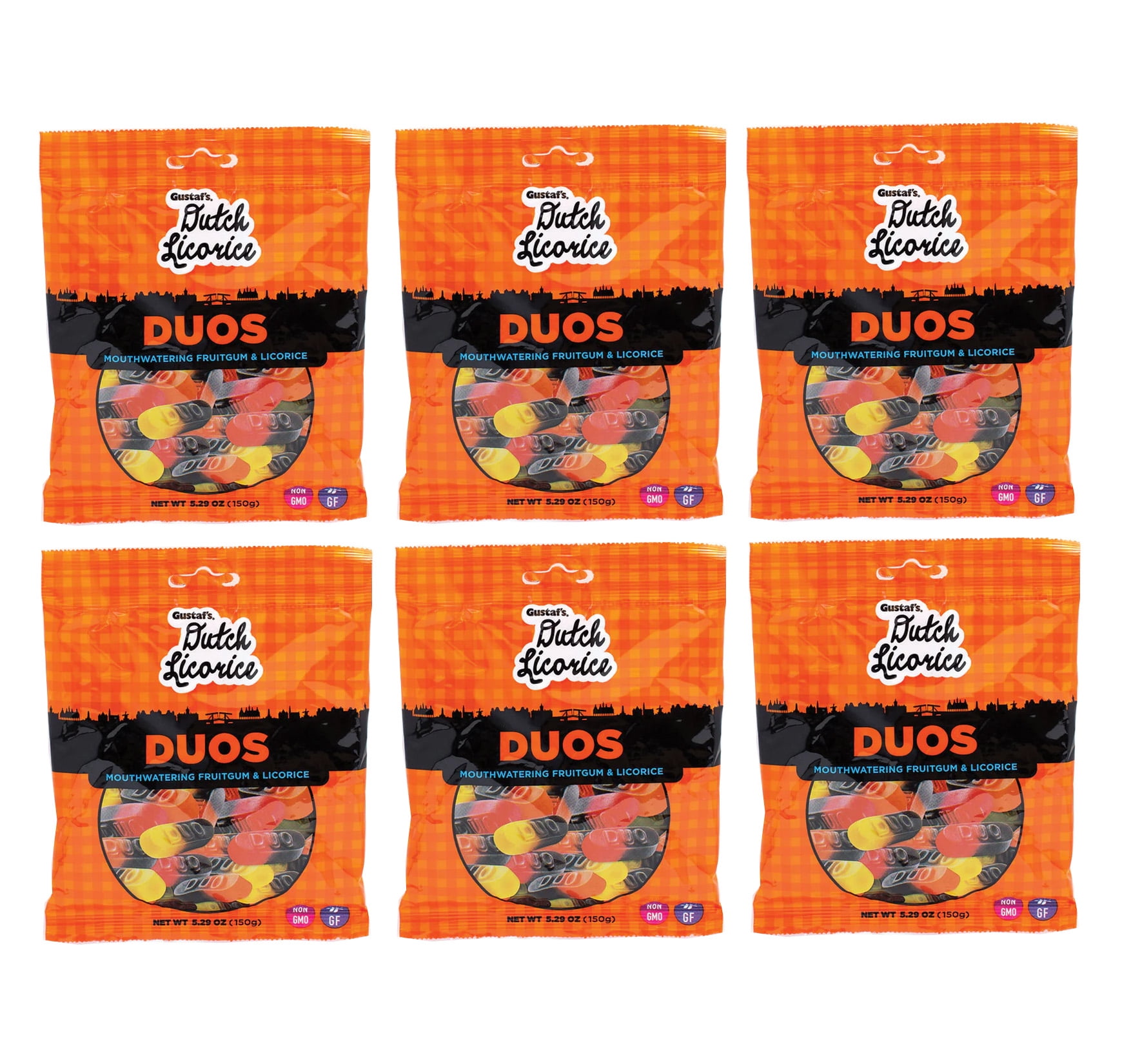 Gustaf's Licorice Duo's Pack of 6 (5.29 oz Bag) Two-Toned Licorice Delights