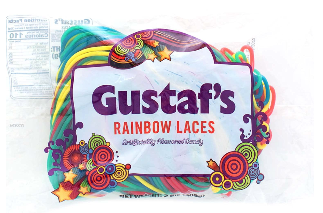 Gustaf's Rainbow Laces Licorice, 2-Pound Bag Multi Flavored Strawberry -  Apple - Blue Raspberry and Tutti-Frutti